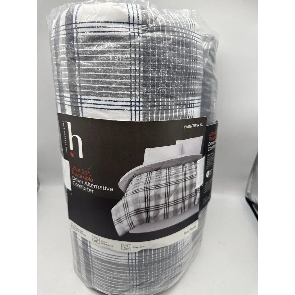 Home Expressions Comforter Twin/Twin XL Plaid‎ Ultra Soft Down Alt Reversible